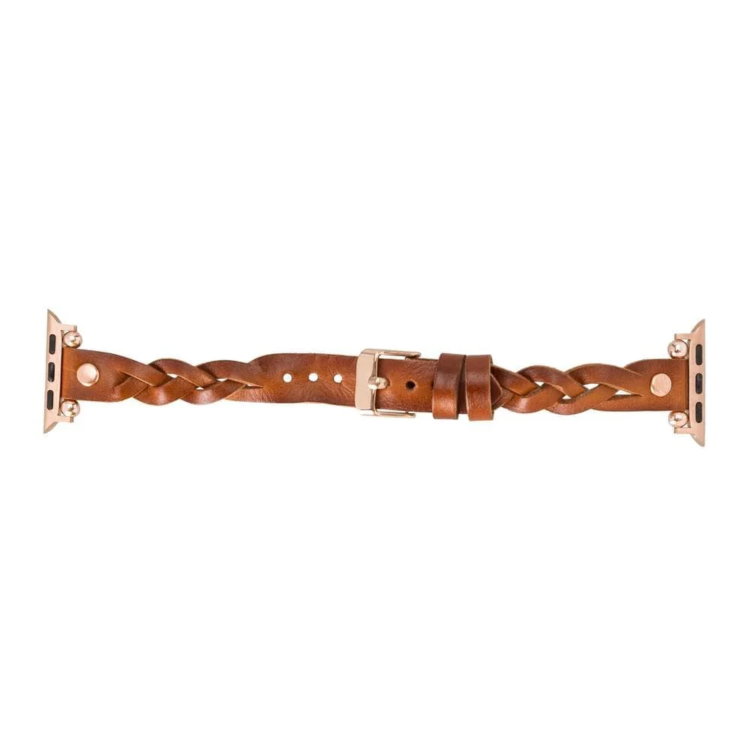 Leather Apple Watch Band by LEATHERE, braided brown leather strap for Apple Watch, stylish and durable accessory.