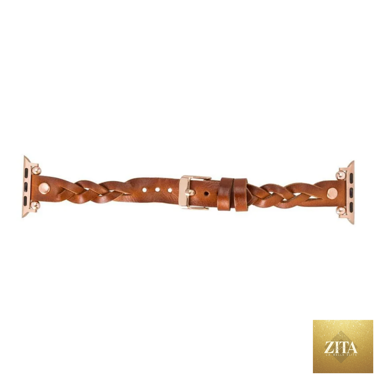 Leather Apple Watch Band by LEATHERE, braided brown leather strap for Apple Watch, stylish and durable accessory.