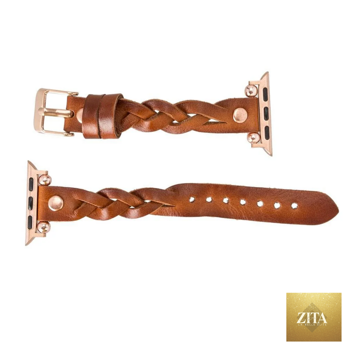 Leather Apple Watch band by LEATHERE with braided brown leather strap for a stylish, comfortable fit.