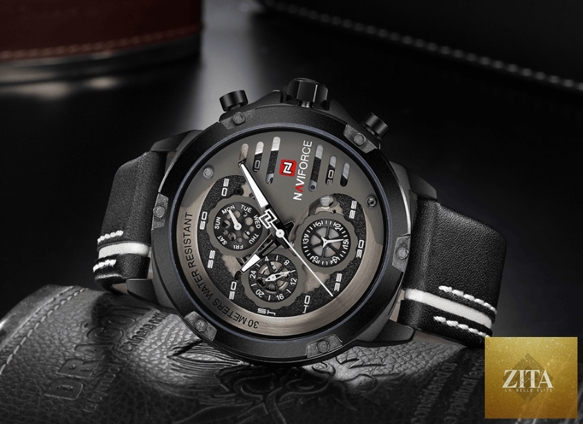 Stevvex men's waterproof sports watch with leather belt, multifunction chronometers, and unique design for active wear and style.
