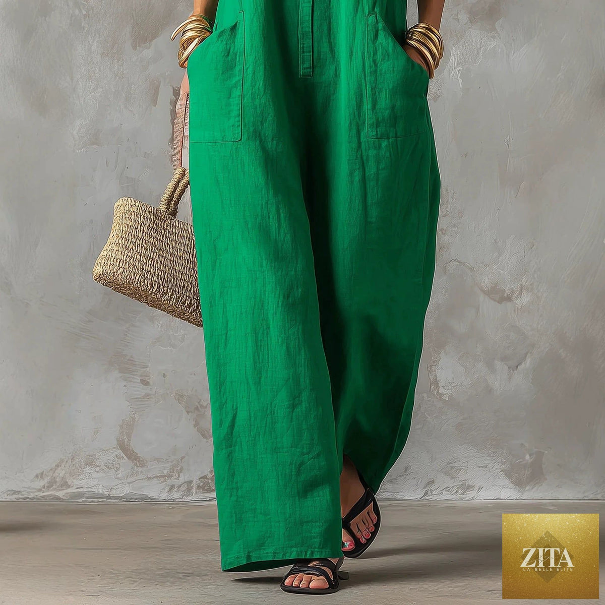 FitiqueFit linen blend sleeveless jumpsuit with stand collar in five colors, available in sizes S to 3XL.