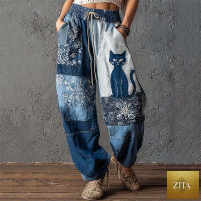 Retro 3D digital-print women's casual sweatpants with colorful geometric patterns and relaxed fit, designed for everyday comfort.