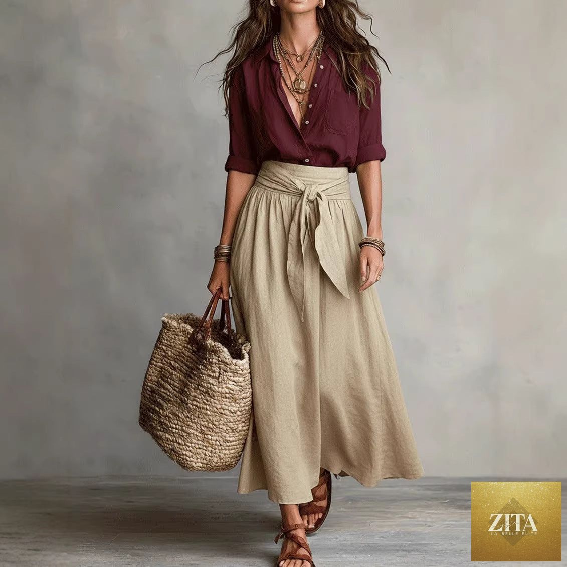 FitiqueFit button-down shirt and straight skirt two-piece set, featuring a stylish coordinated outfit for casual or office wear.
