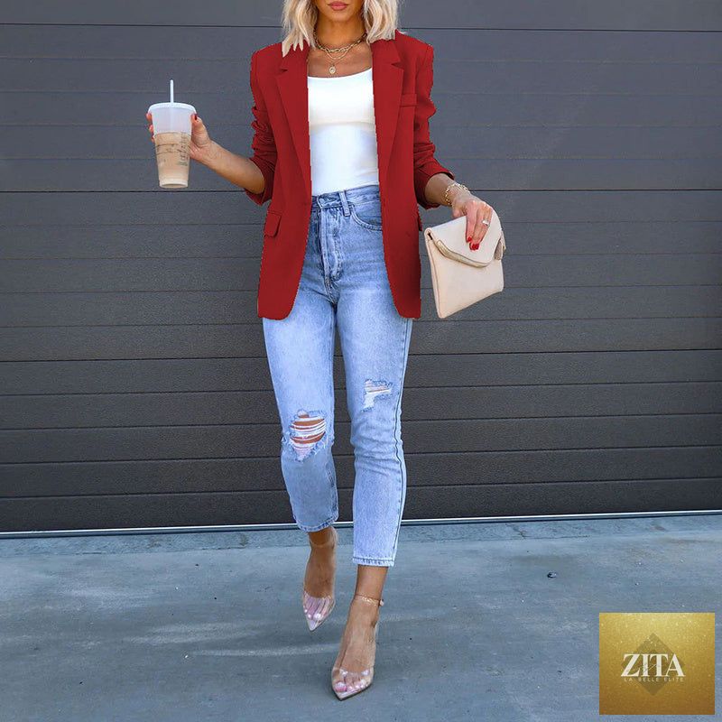 Women’s open-front casual blazer by Zita La Belle Elite, stylish lightweight jacket with long sleeves and tailored fit.