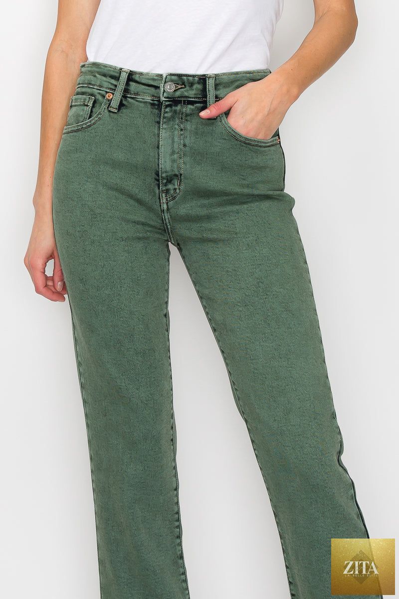 Artemis Vintage Elena high rise straight jeans with tummy control, denim fabric, and classic five-pocket style.
