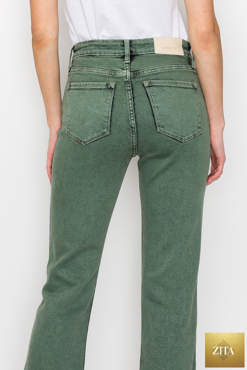 Artemis Vintage Elena high-rise straight jeans with tummy control, blue denim, front view showing fit and classic style