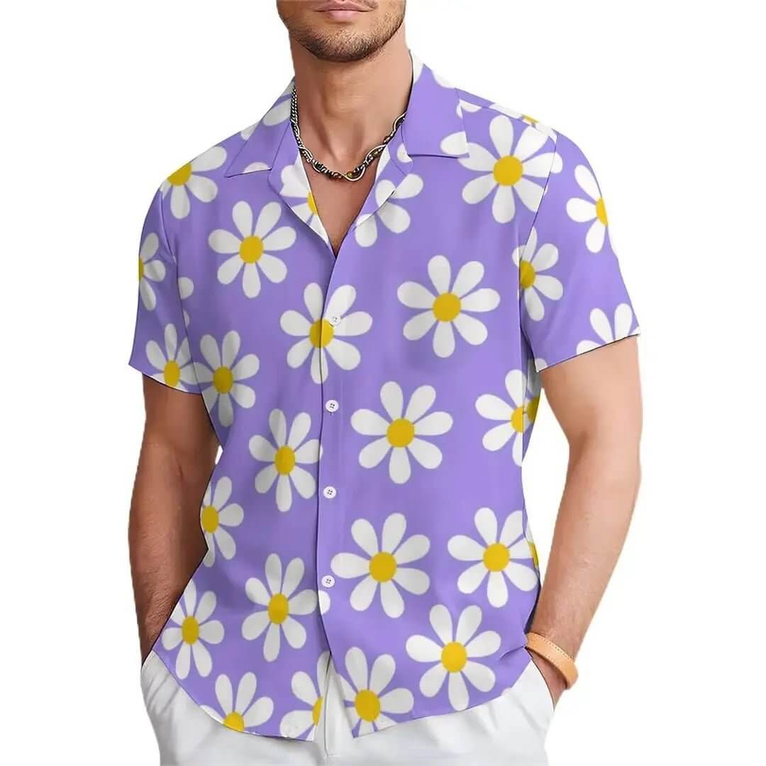 Men's Floral Print Casual Shirt with Unique Design
