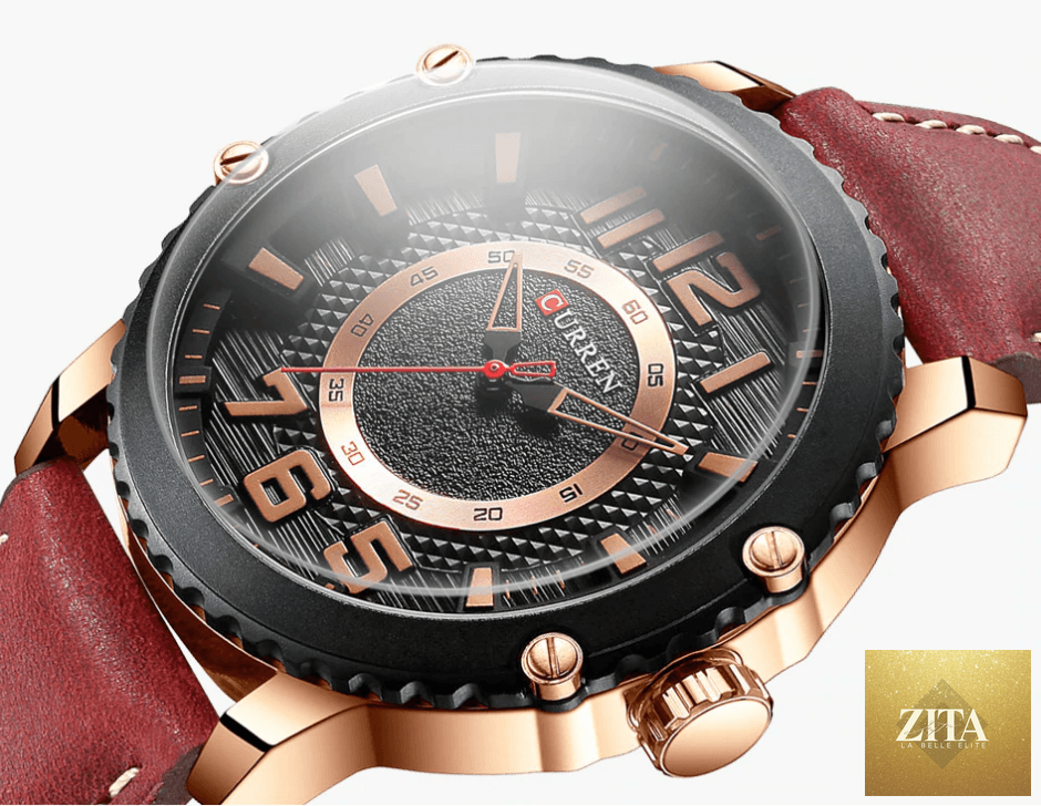 Men's waterproof sport watch by Stevvex with leather belts, large numeric details, and a unique design, perfect for active wear.
