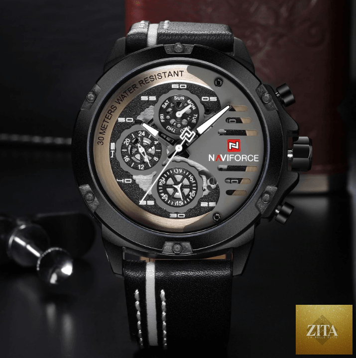 Men's Stevvex sports waterproof wristwatch with chronometers and leather belt, featuring a multifunctional design and unique style.