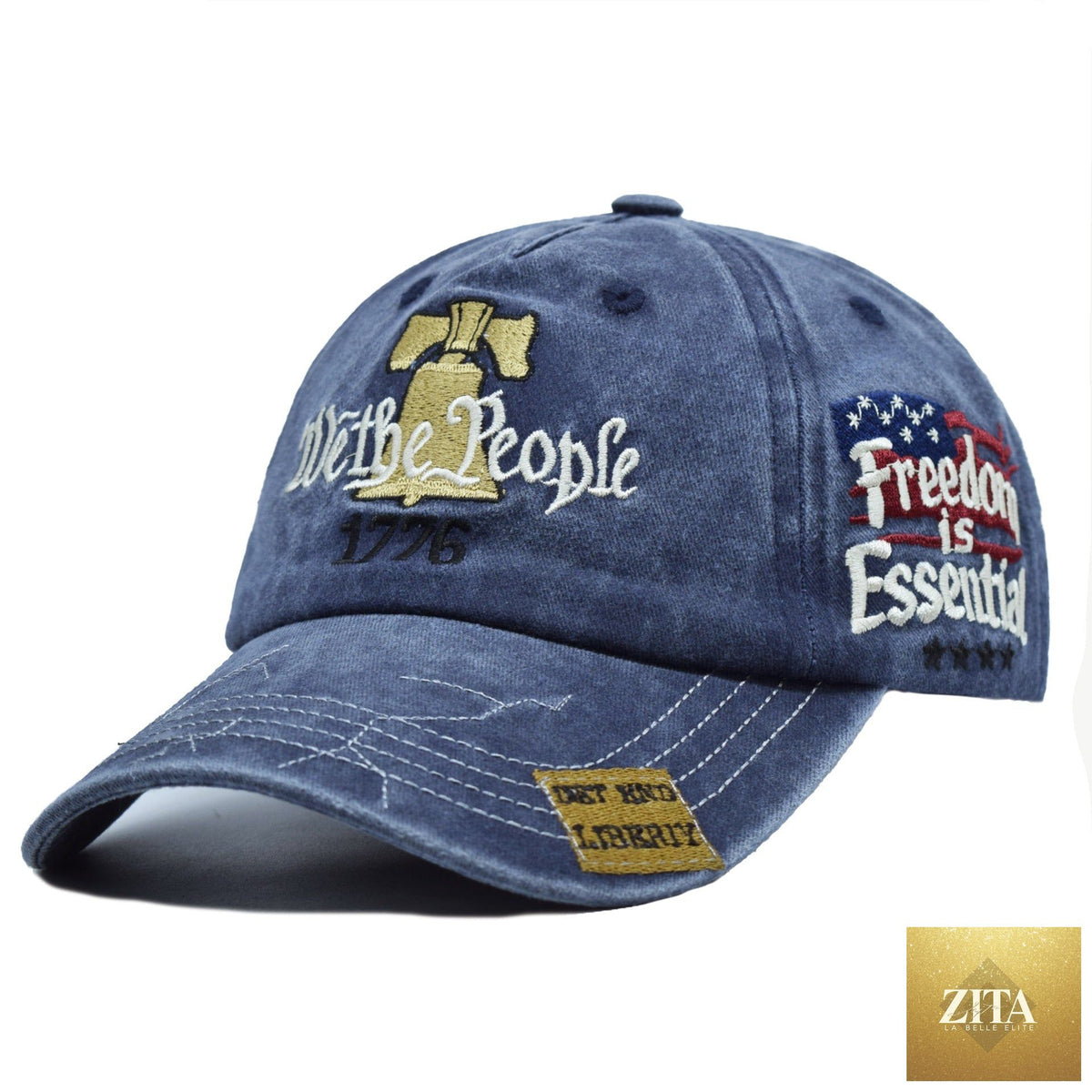 Women's embroidered cotton baseball cap with retro letter style by Zita La Belle Elite, featuring stitched embroidery and classic baseball cap design.