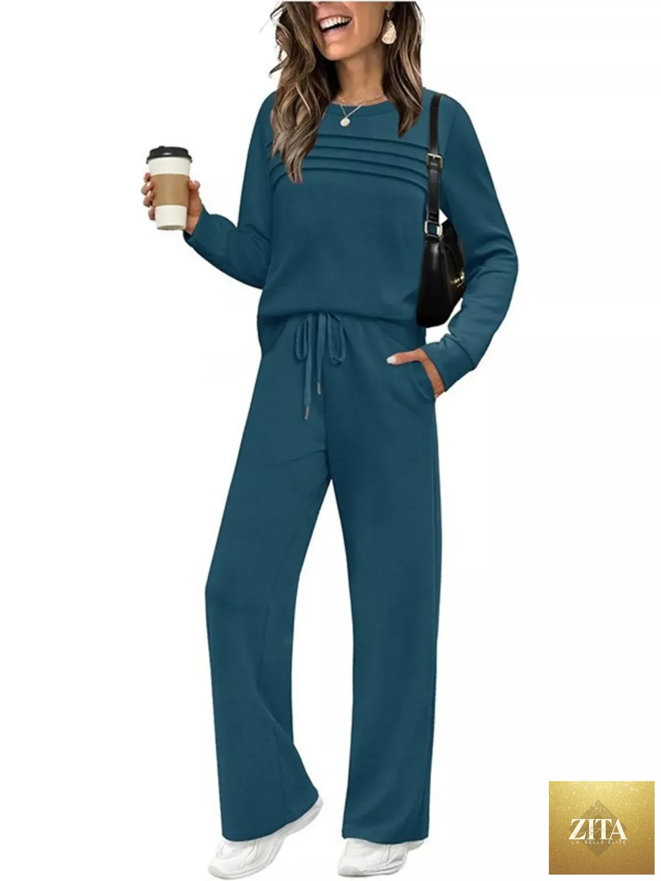Full Size Long Sleeve Round Neck Top and Pants Set Plus Size