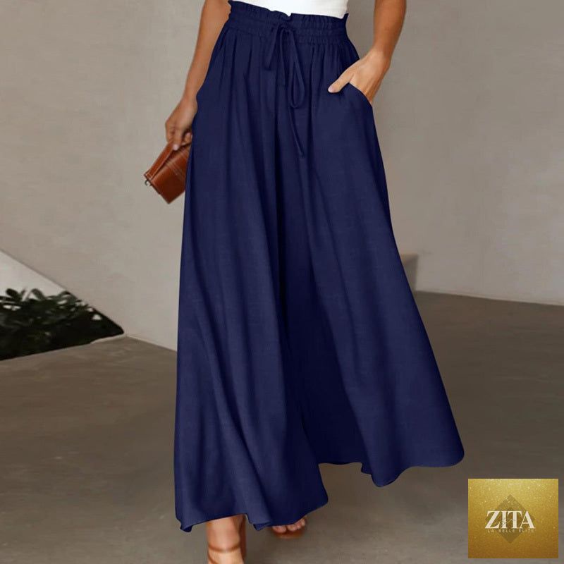 Women’s high waist wide-leg casual pants by Zita La Belle Elite, shown in a relaxed fit with flowing fabric.