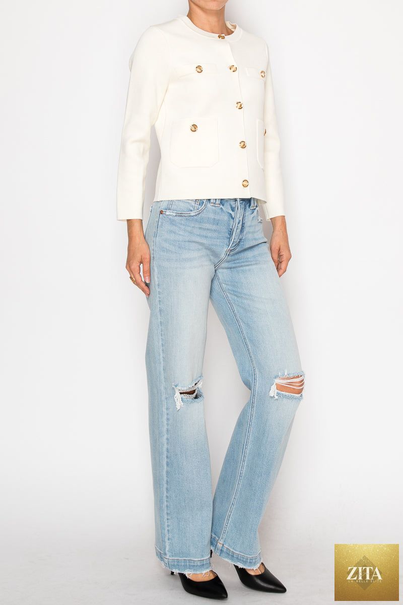 Artemis Vintage high-rise relaxed straight leg jean with tummy control and classic denim look, shown on a model.