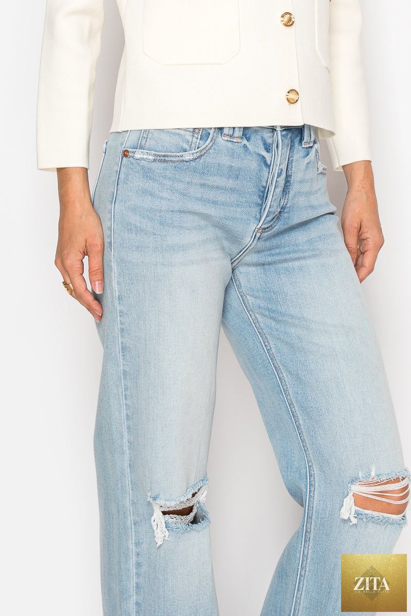 Artemis Vintage tummy control high-rise relaxed straight leg jeans, shown in dark wash with classic five-pocket design.