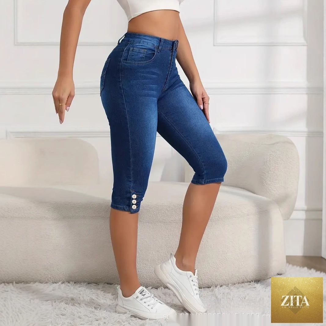 Plus-size women's slim-fit Capri pants by My Store, versatile and comfortable for casual or dressy outfits.