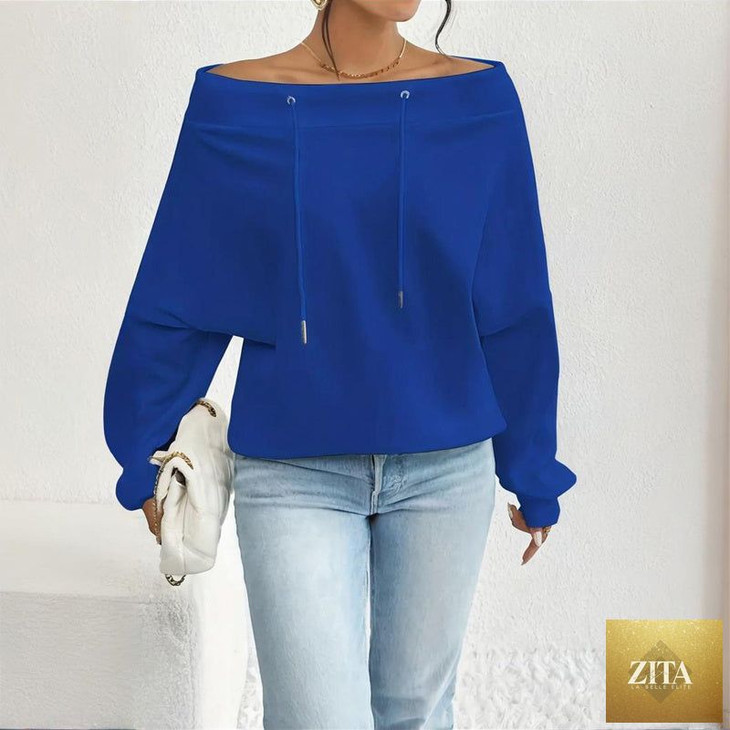 Plus size off shoulder pullover by Zita La Belle Elite, casual wear in soft fabric, shown in a relaxed, stylish fit.