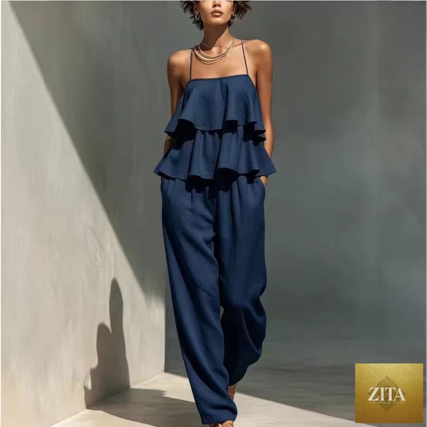 Women's sleeveless camisole top and casual pants set by Zita La Belle Elite, stylish and comfortable casualwear ensemble.