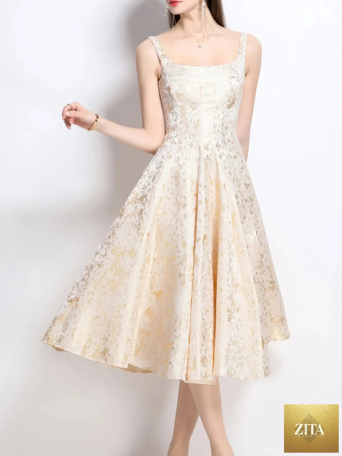 Floral A-Line sleeveless midi dress by Shopiebay with a fitted bodice and flowing skirt, perfect for summer occasions.