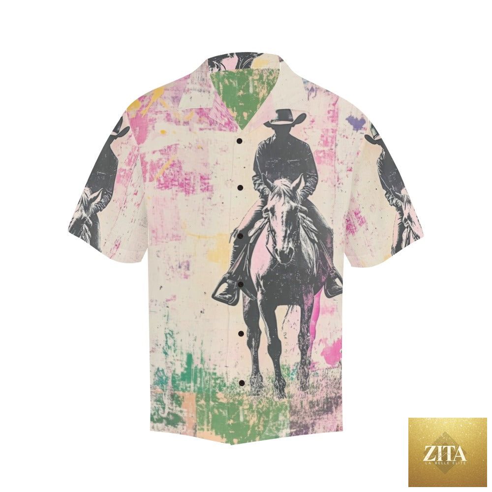 Men's Retro Pop Western Trail Ride T-shirt by Baha Ranch Western Wear, featuring vintage Western-inspired graphic and casual fit.