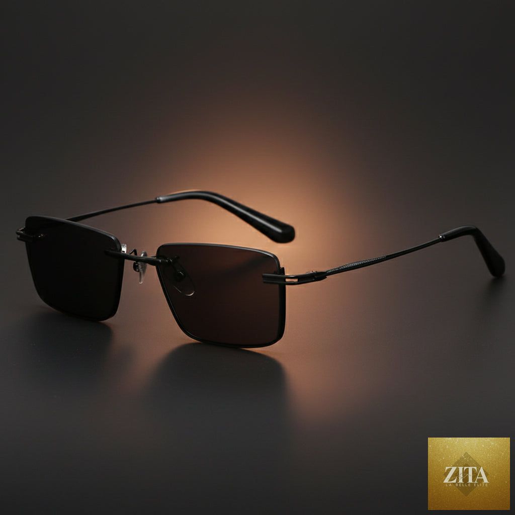Pure titanium polarized sunglasses with retro British style, featuring sleek frames and tinted lenses, by FitiqueFit.
