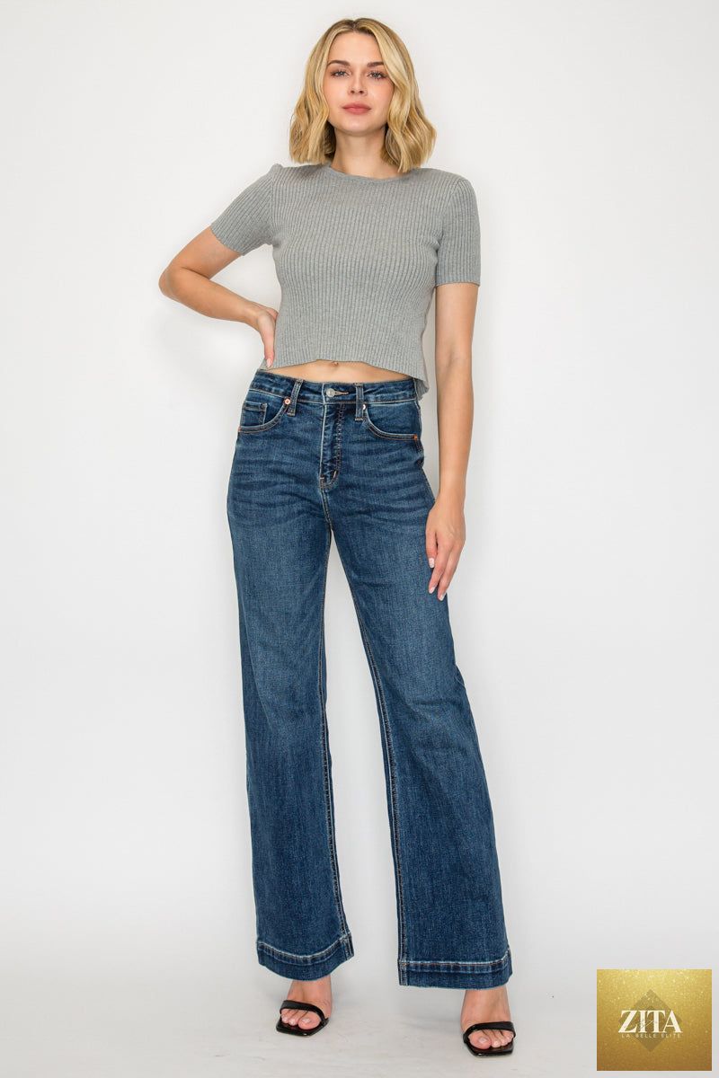 Josephine Tummy Control High Rise Holly Flare Jeans by Artemis Vintage, relaxed fit denim with flared legs and high waist.