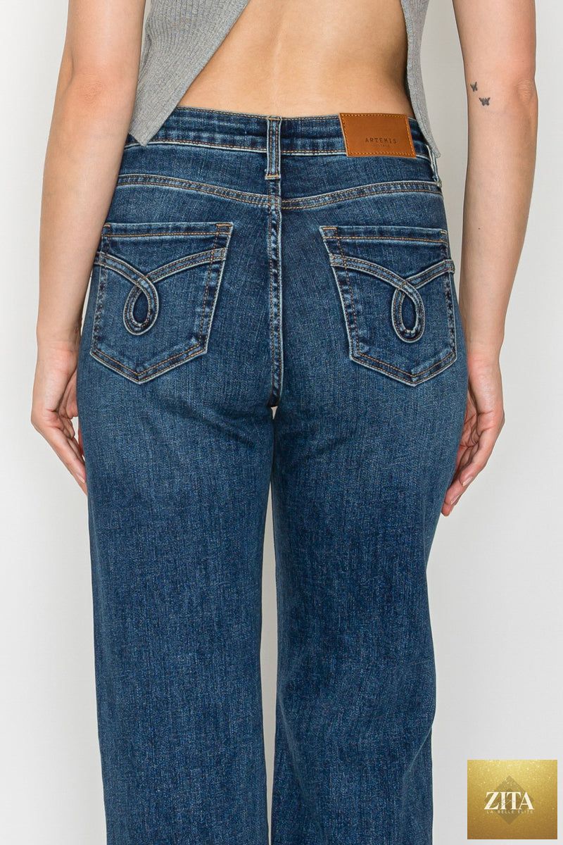 Artemis Vintage Josephine high-rise flare jeans with tummy control and relaxed fit, featuring a Holly wash and classic jean details.