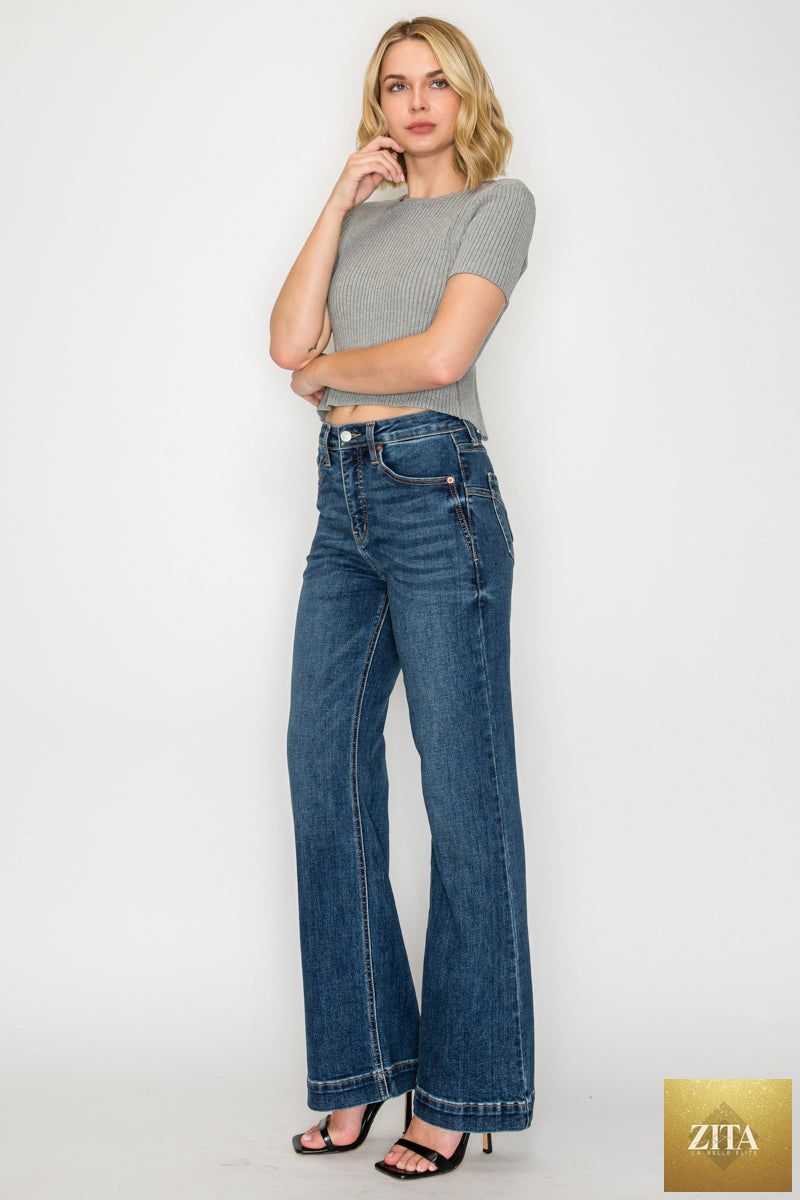 Josephine high-rise flare jeans by Artemis Vintage featuring relaxed fit and tummy control in classic denim style.