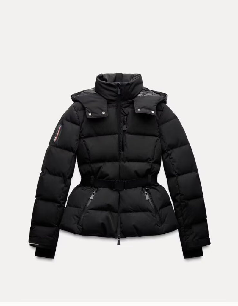 Ski Suit With Belt Stand-up Collar Warm Cotton Jacket