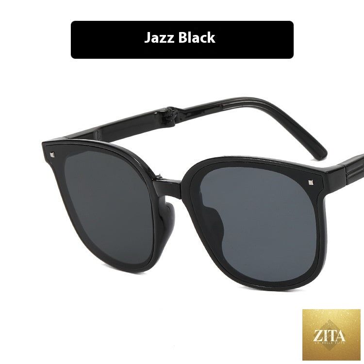 Foldable FitiqueFit sunglasses with colorful frames and matching case, compact design for stylish eye wear on the go.