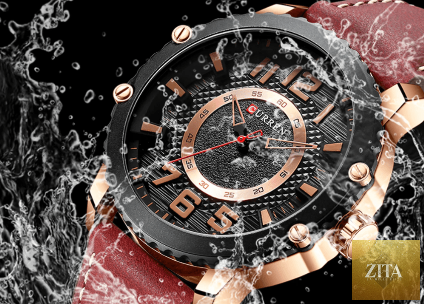 Men's waterproof sport watch by Stevvex featuring a leather strap and large numbered dial with a unique design.