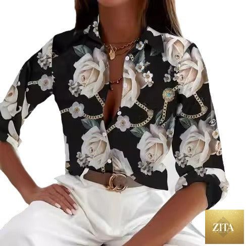 Women’s stripe print long-sleeve blouse by FitiqueFit, casualwear with a relaxed fit and stylish stripe pattern.
