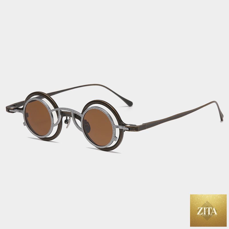 Pure titanium small round sunglasses by FitiqueFit featuring retro luxury style and classic round lens design.
