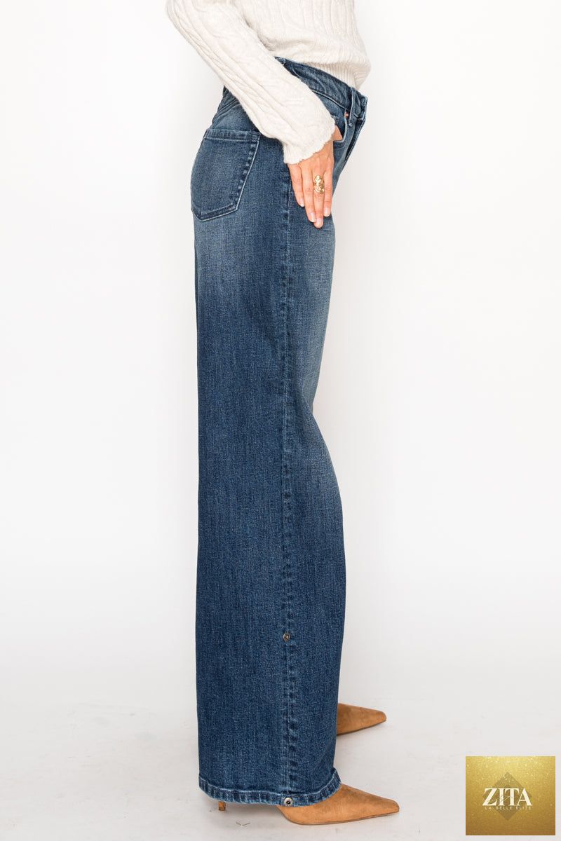 Artemis Vintage high-rise A-wide jeans with tummy control, showcasing a classic denim fit and stylish design.