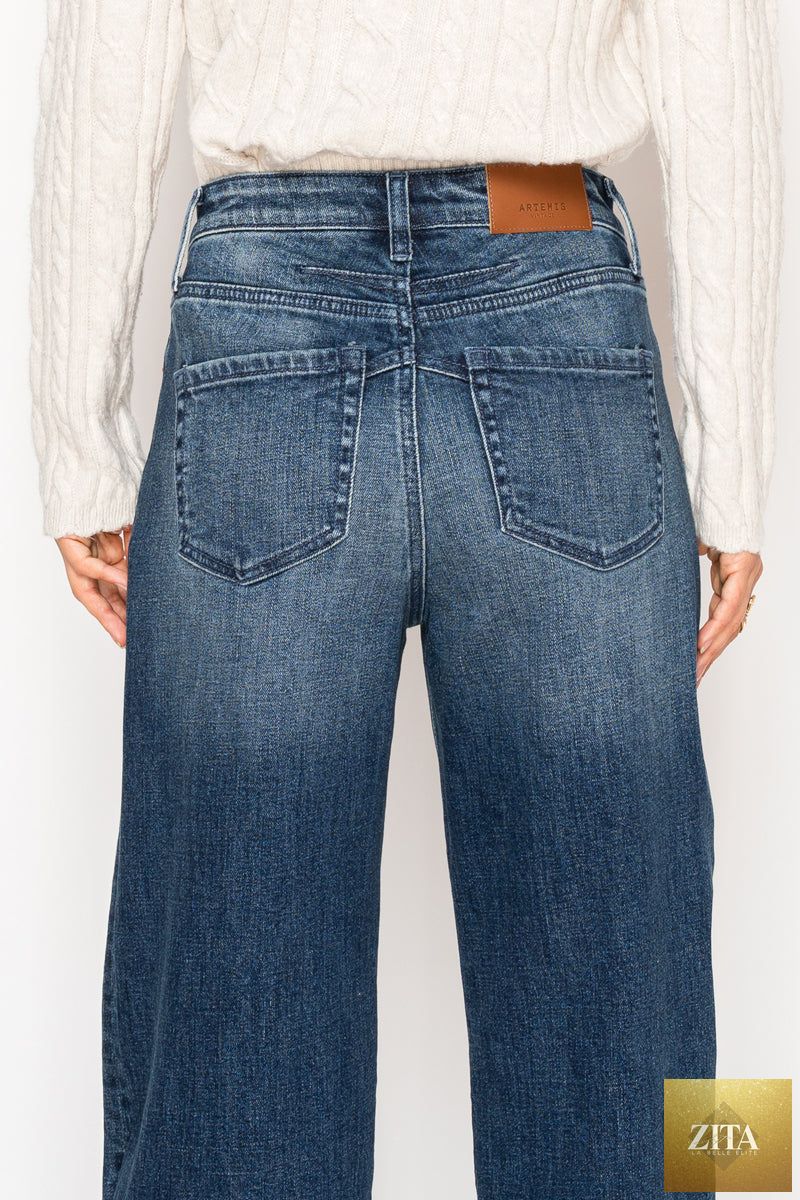 Artemis Vintage high-rise jeans with tummy control and A-wide fit, featuring a stylish denim design and classic five-pocket style.