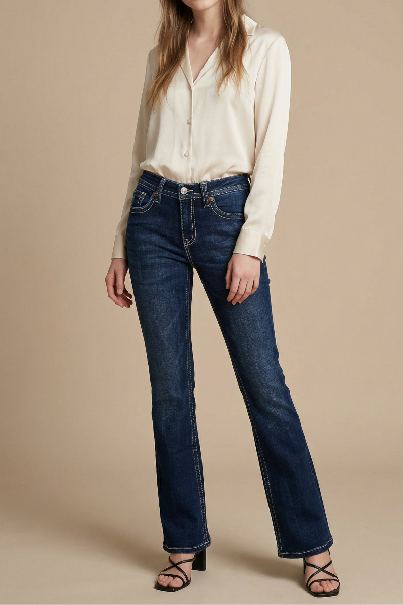 Stevie Tummy Control High Rise Slim Flare Jeans (Dark Wash)