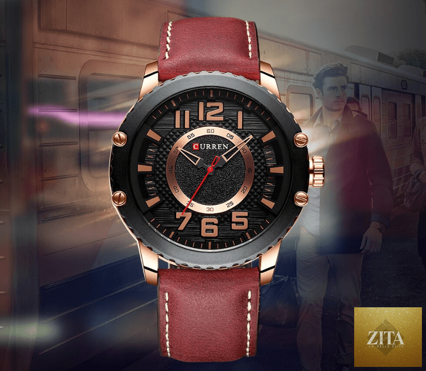 Men's waterproof sport watch by Stevvex with leather belts and large numerical details, showcasing its unique design.