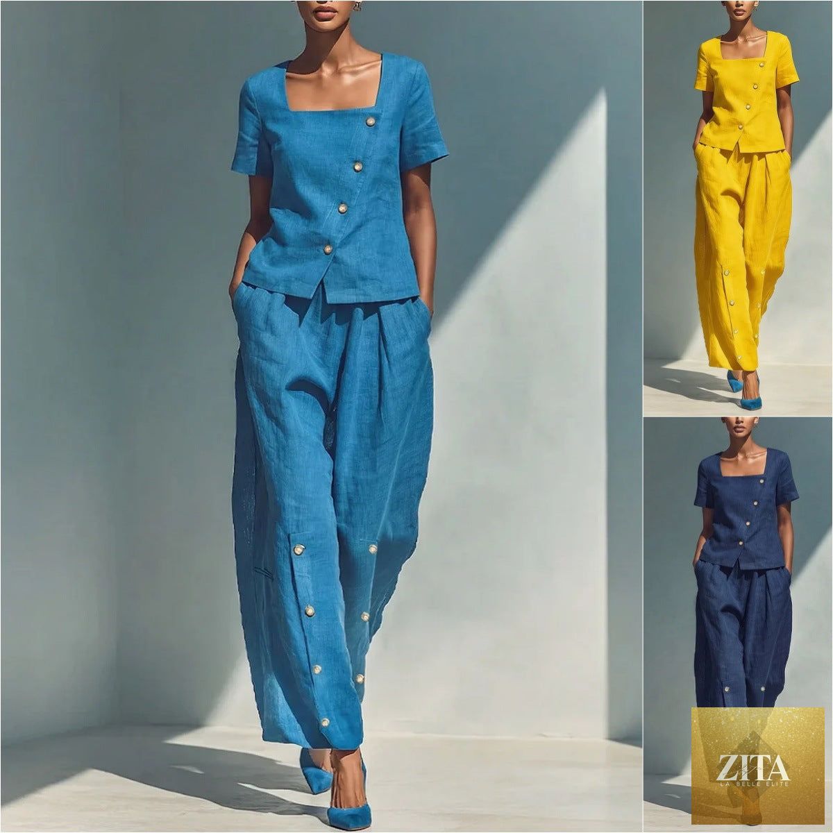 Plus size women's casualwear set with loose short-sleeve top and high-waist pants by Zita La Belle Elite.