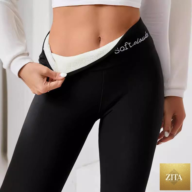 Fleece-lined thick cashmere winter leggings by FitiqueFit, showing the soft, cozy fabric and snug fit perfect for cold weather.