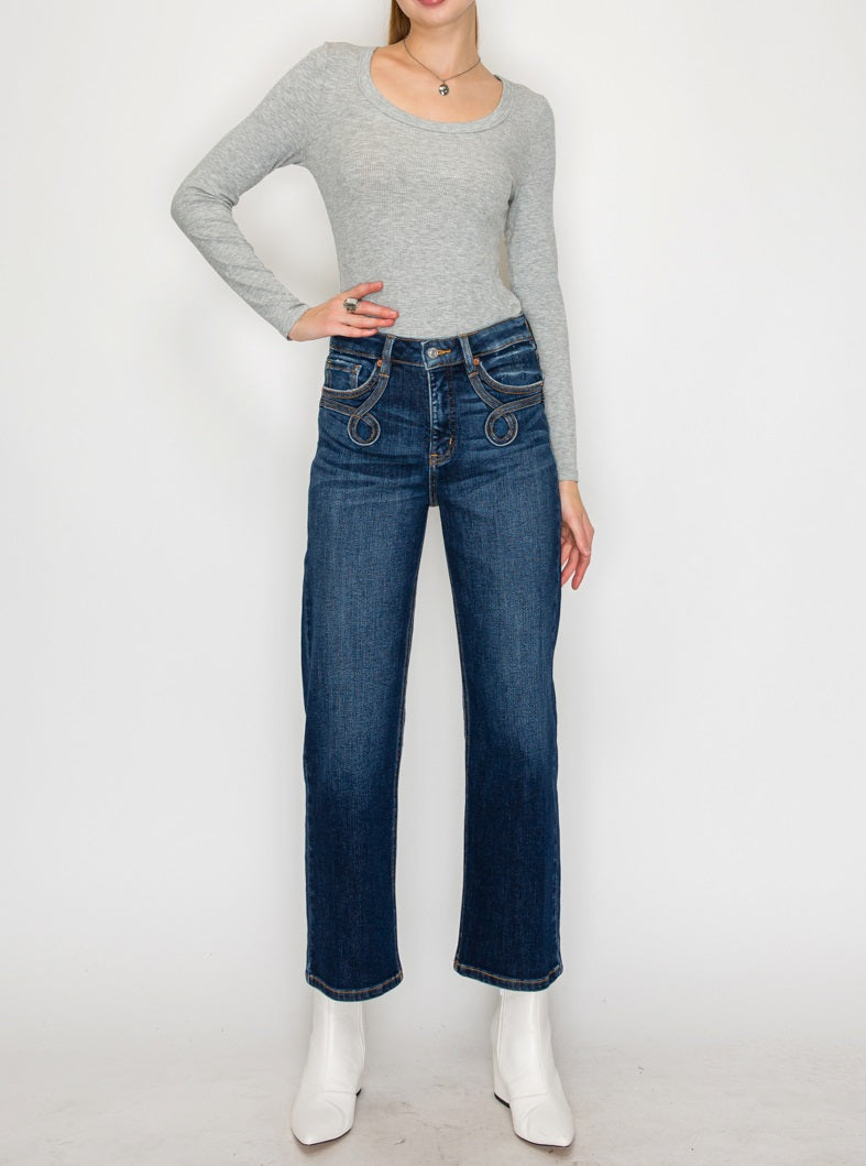 Tummy Control Western High Rise Straight Leg Jeans