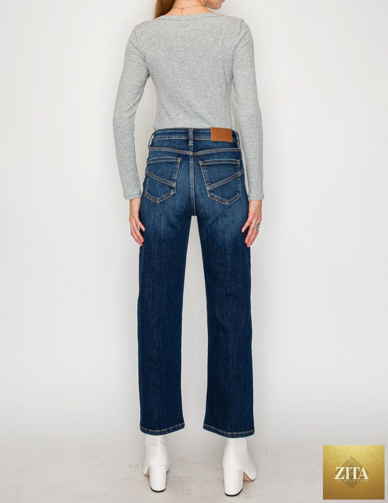 Artemis Vintage tummy control Western high-rise straight leg jeans showing dark denim fabric and classic Western style details.