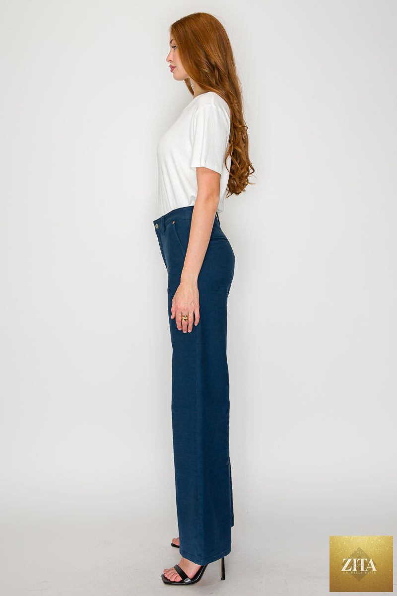 Anastasia high-rise wide flare jeans by Artemis Vintage featuring tummy control and classic denim wash.