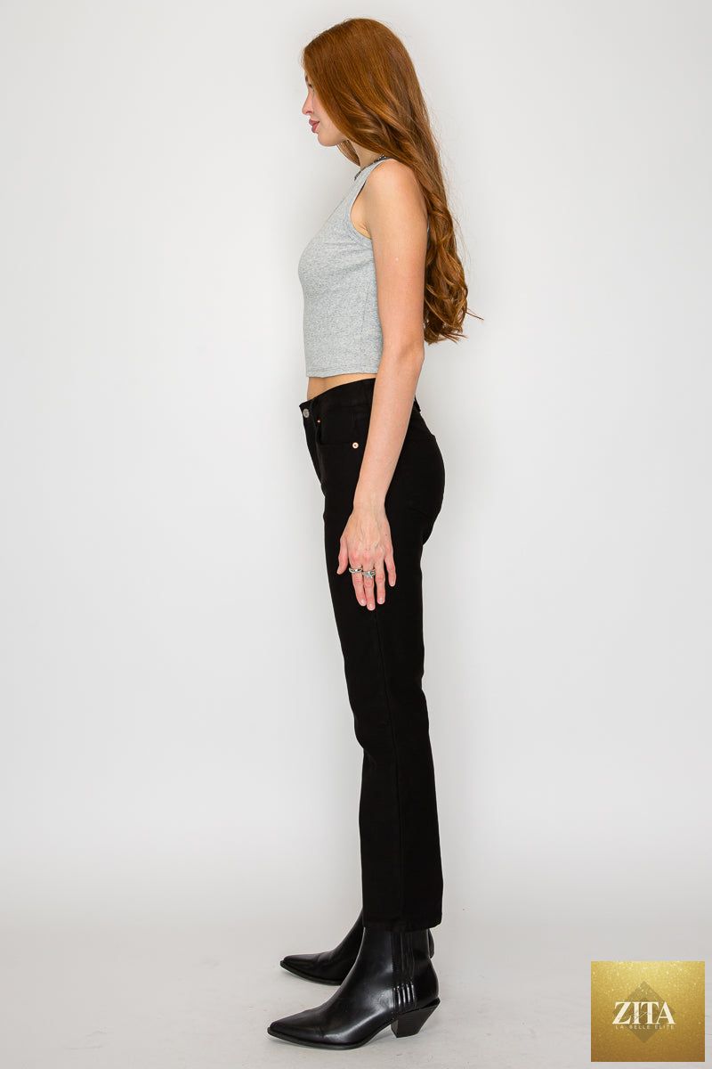 Alessandra high-rise ankle slim straight jeans by Artemis Vintage, featuring tummy control and a classic denim finish.