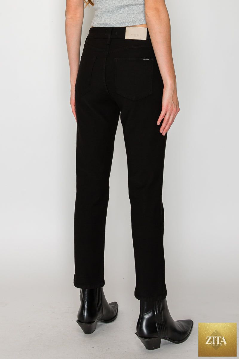 Alessandra Tummy Control High Rise Ankle Slim Straight Jeans by Artemis Vintage, showcasing dark denim with a fitted waist and straight leg fit.