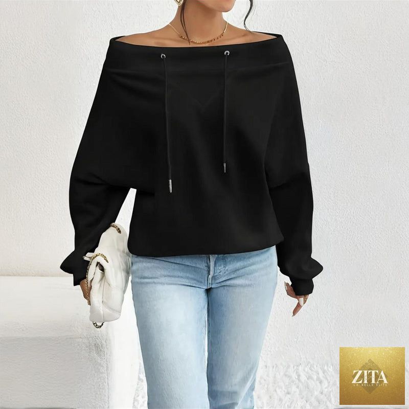 Plus size off-shoulder pullover by Zita La Belle Elite, casualwear in soft fabric, shown on a model for relaxed style.