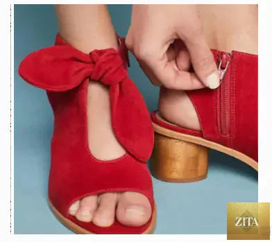 Frosted fish mouth bow high heels on women's sandals with thick soles, stylish and trendy footwear by Trendy Attic Store01