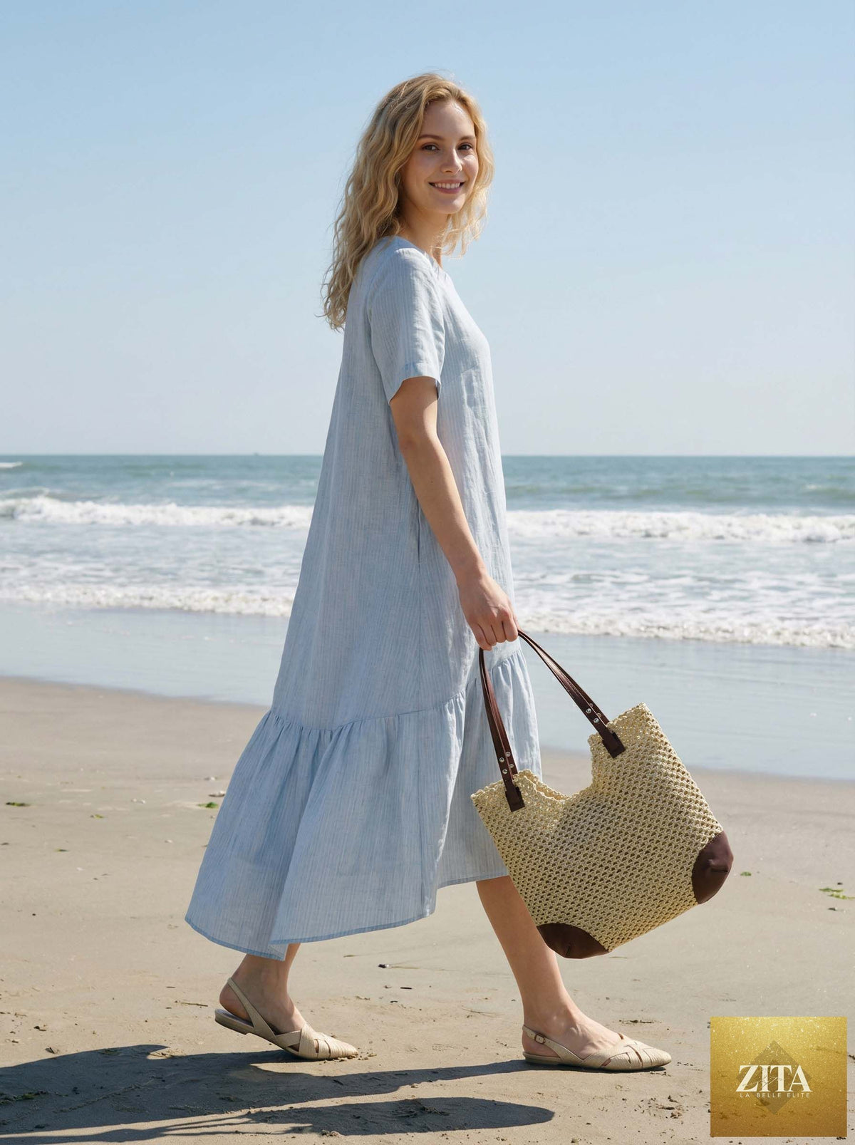 LINTICO woven hollow-out shoulder tote bag with open top and spacious interior, stylish and lightweight for everyday use.