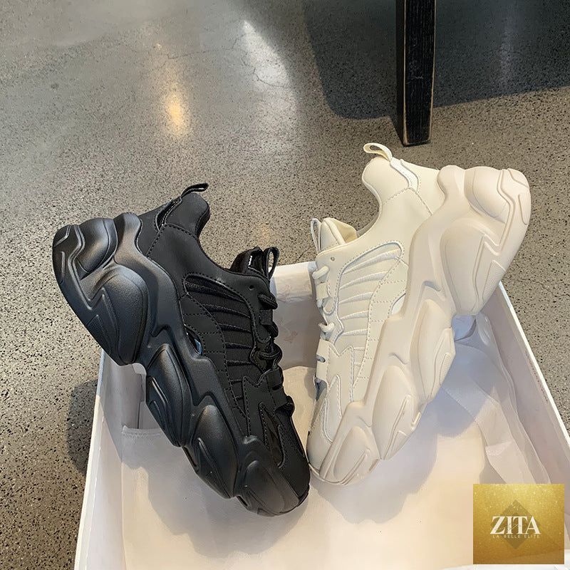 Elegant women's Stevvex sneakers with lace-up design, thick platform, leather upper, lightweight casual footwear for comfortable everyday walking.