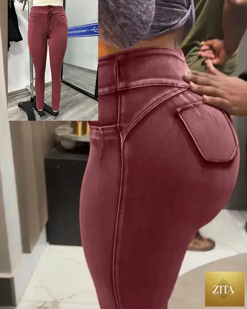 Women’s high-waisted slim fit denim jeans by FitiqueFit featuring a flattering stretch design and casual, stylish fit.
