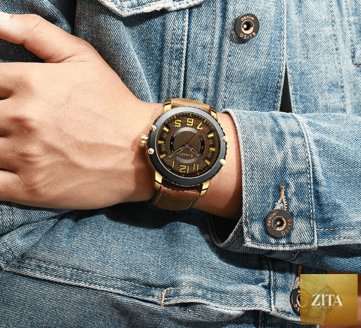 Men's waterproof sport watch by Stevvex with leather belts and large numbered dial, showcasing a unique design and durable features.