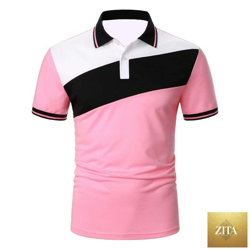 Men's patchwork modern polo shirt by Stevvex featuring stylish design, casual and business-ready men's tops with a fitted silhouette.